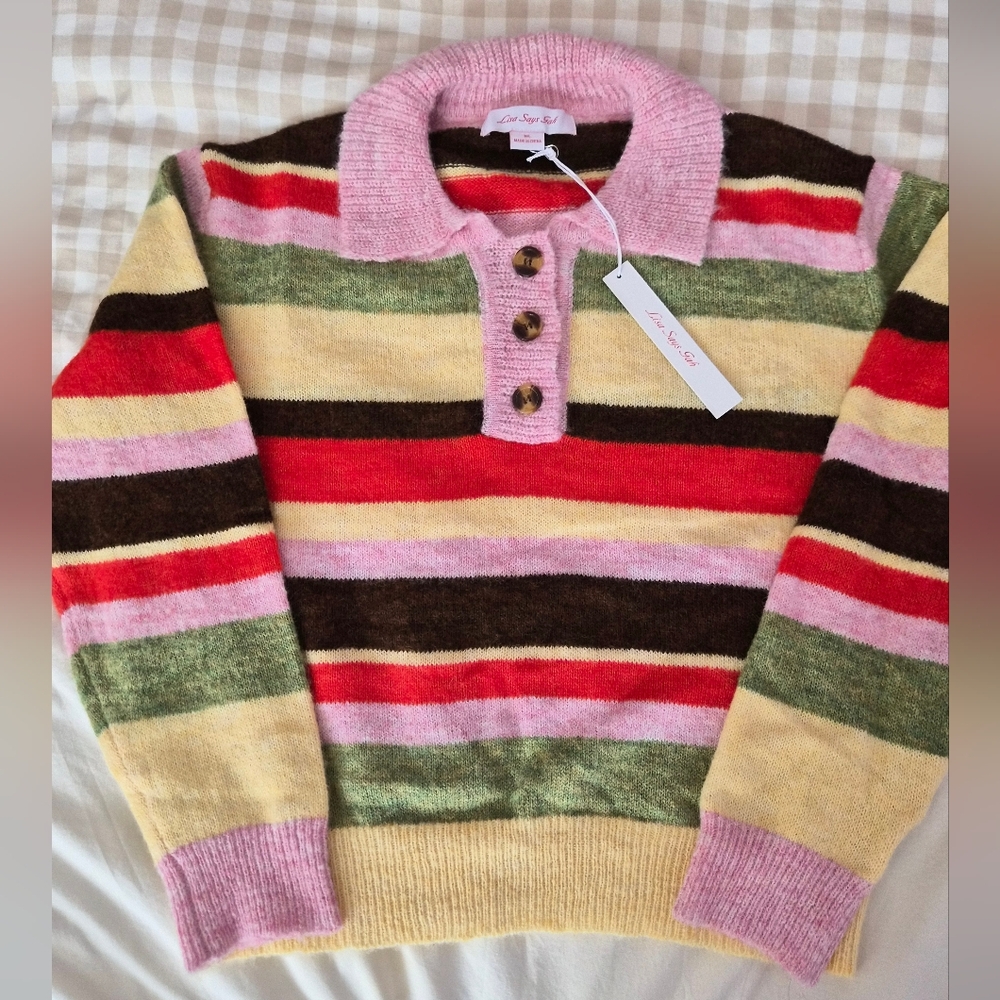Lisa Says Gah Multicolor Striped Polo Neck Sweater